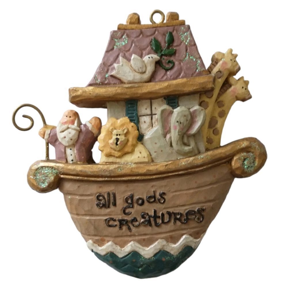 Vintage Noahs Ark Resin Christmas Ornament All Gods Creatures Religious Decor